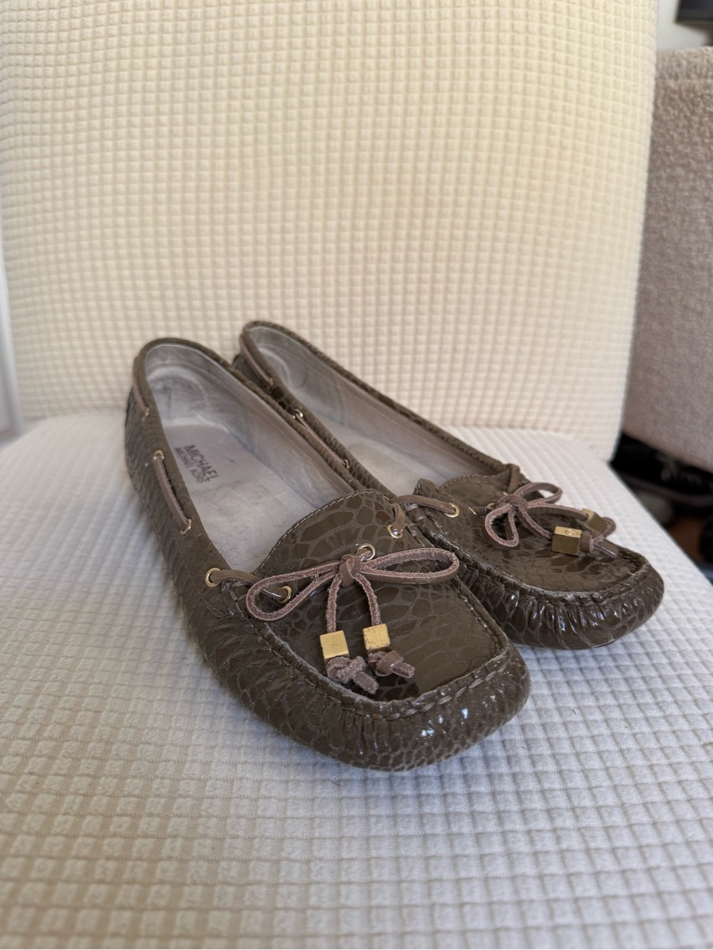 Michael Kors Daisy Moc Brown Snake Embossed Leather Moccasin Loafers